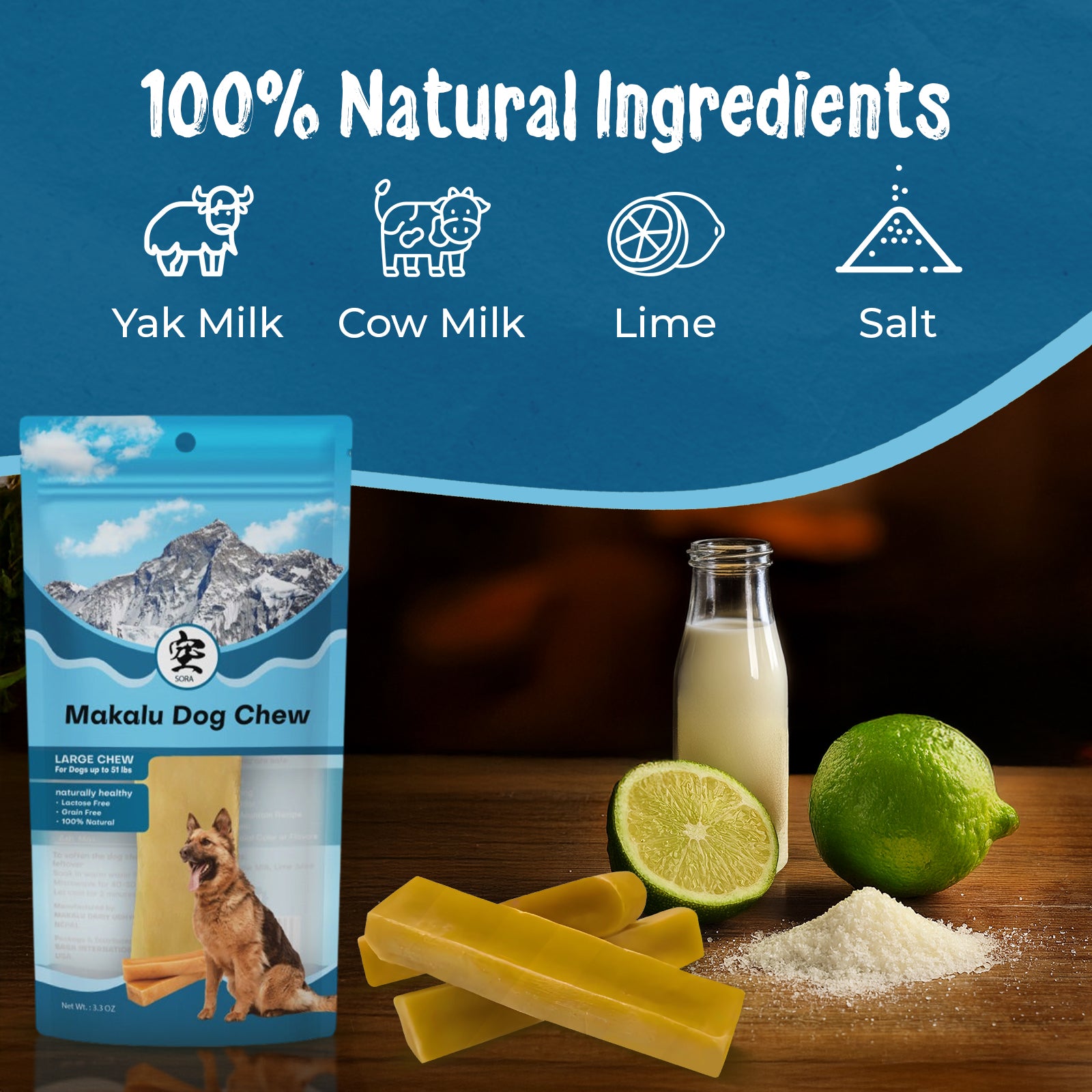 All-Natural Yak Cheese Dog Chews for Large Dogs – Long-Lasting & Healthy - Makalu Dog Chews