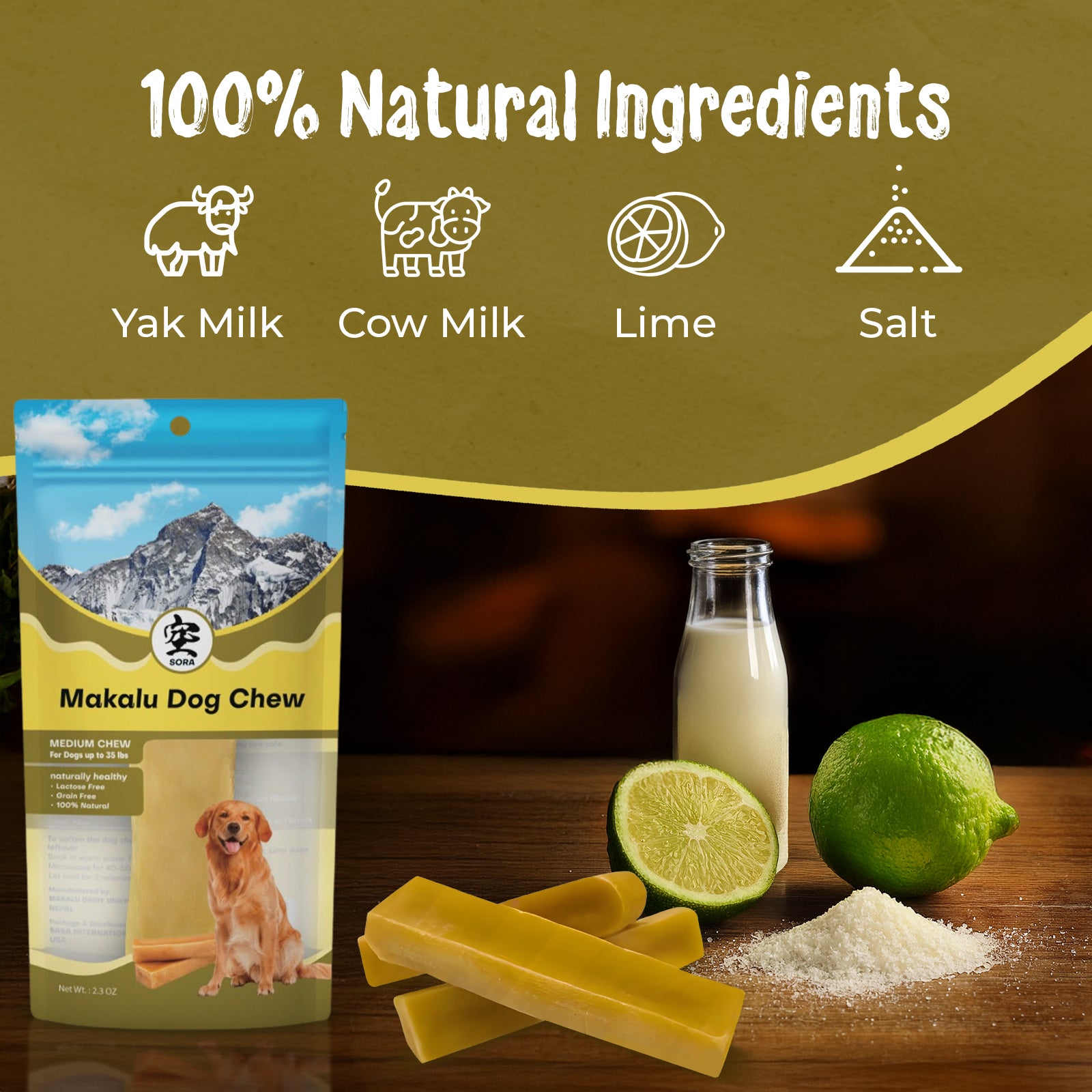 Natural Yak Chews for Aggressive Chewers – Ideal for Medium Dogs - Makalu Dog Chews